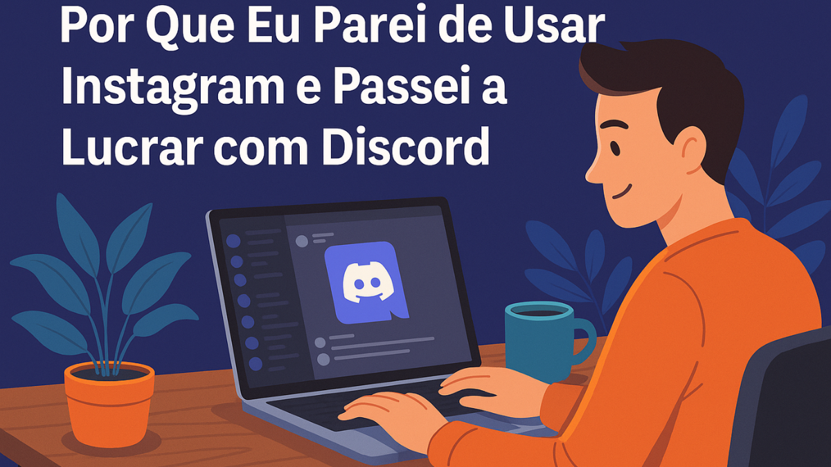 Pessoa refletindo diante do computador com Discord aberto, simbolizando início de nova estratégia digital.
