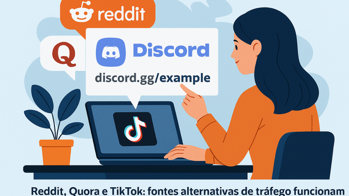 Pessoa promovendo seu servidor do Discord em redes sociais alternativas para obter crescimento orgânico e lucro.