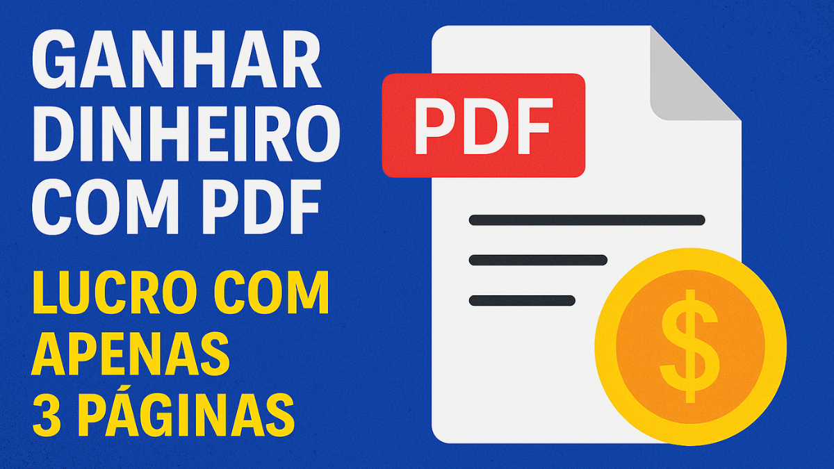 Ícone de PDF com moeda dourada ao lado e texto “Ganhar dinheiro com PDF”
