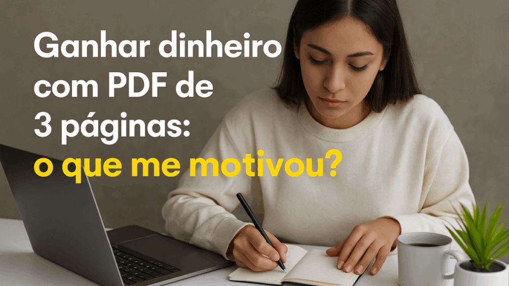 Mulher escrevendo ideias em um caderno ao lado do notebook e xícara de café