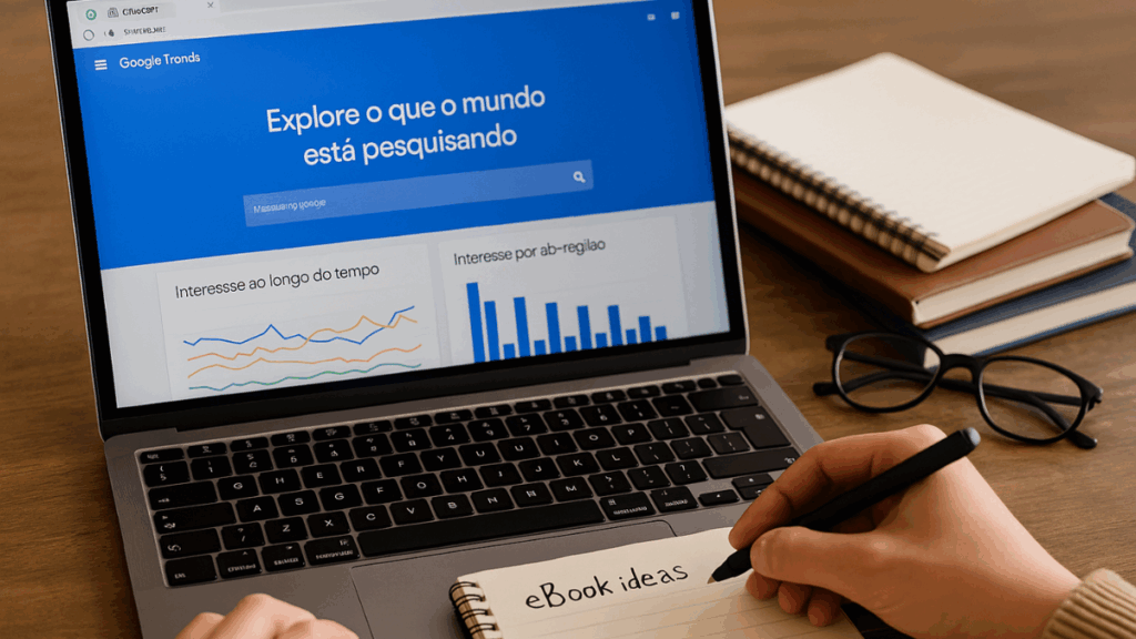 Pesquisa no Google Trends com ideias de nicho para ebook
