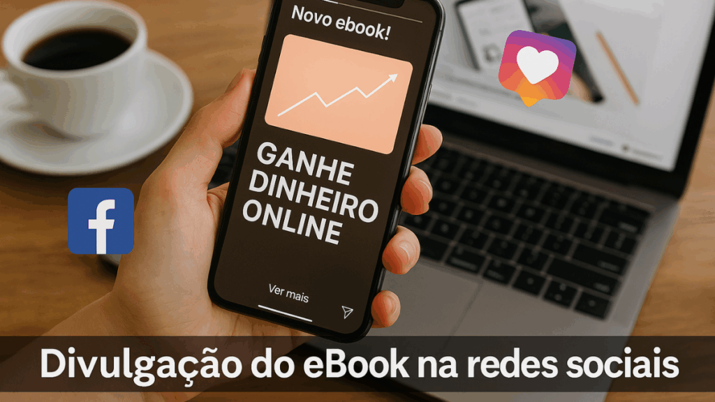 Promoção de ebook com celular mostrando Instagram Story “Ganhe Dinheiro Online”