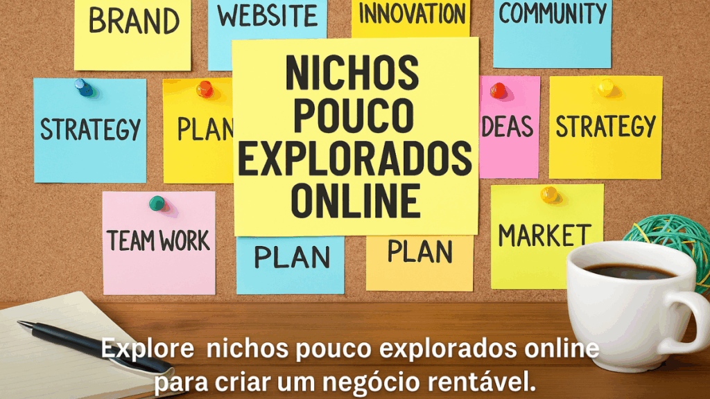 Quadro com ideias e estratégias sobre nichos pouco explorados online para ganhar dinheiro